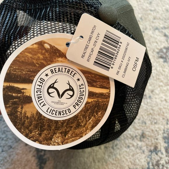 REALTREE | NWT Olive Army Green & Black Mesh Snapback Hat Camo Antler Logo Patch - Picture 7 of 8